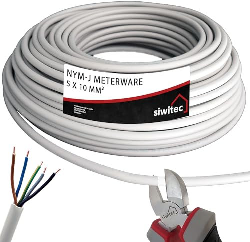 siwitec NYM-J 5x10 mm² Kabel, Mantelleitung, Installationskabel, Feuchtraumkabel in grau, exakt zugeschnittene Meterware in Profi-Qualität, Länge (aktuelle Auswahl) = 5 Meter