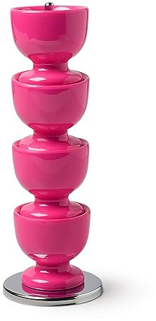 Zeal Stack and Store Egg Cups/Holders, Set of 4 with Chrome Storage and Carry Stand, Melamine, Neon Pink