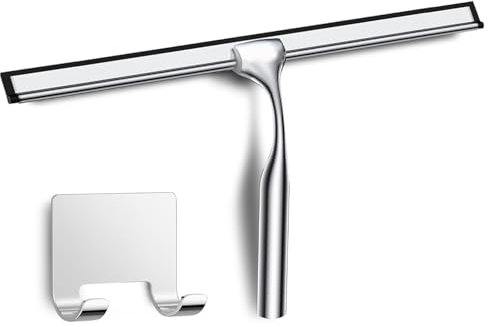 COFTCLMOMT 35CM Edelstahl Duschabzieher Mit Selbstklebe Haken, Silber Abzieher Dusche Wischer für Badezimmer, Kurzer Handgriff Glaswischer, Glas Wasserschieber, Duschwand Abzieher, Badwischer