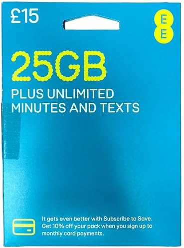 La tarjeta SIM más rápida del Reino Unido, llamada y texto ilimitados del Reino Unido, velocidad máxima de 25 Mbps, SIM sin contrato (EE £15-75GB)