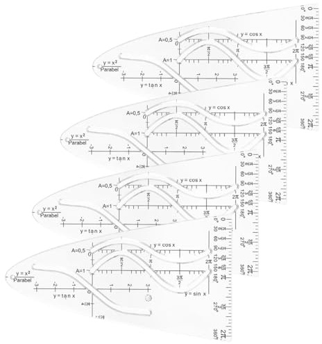 JAWUZ 4 Stück Parabelschablone mathe, Kurvenlineal, Normalparabel schablone, Parabel lineal, Kurvenschablone