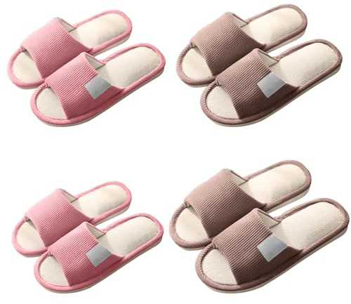 4 par unisex hotelltofflor set, gästtofflor hotelltofflor, linnetofflor, öppen tåtofflor, gästtofflor för kvinnor och män, tvättbara badtofflor för spa, fest, hotell, Rosenröd brun, 1 stück (1er Pack)
