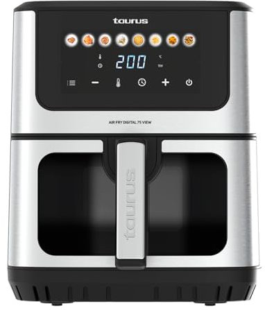 Taurus – Freidora aire Air Fry Digital 7S View | 1600W | 6,5L | 8 Programas | Pantalla táctil | Avisador Acústico | Cocción Uniforme | Libre BPA y PFOA | Asa toque frío | Recetario online