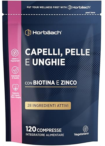 Hår Hud Naglar Tabletter | med Biotin, Zink, Selen, B Komplex och Mer! | Hög Styrka | 120 Tabletter – 4 Månaders Förbrukning | Hair, Skin & Nails Tillskott | av Horbaach