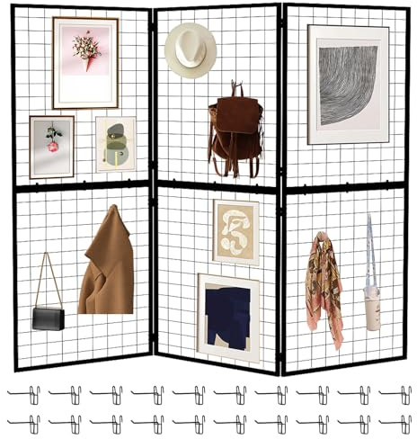 DEYEGELEA Vikbar skärmpanel för rutnät – 2 x 5 fot slitstark Z-enhet trådnät väggpaneler för detaljhandel, mässa, pop-up-butik, mångsidig merchandiserskärm (3-pack hopfällbar skärm)