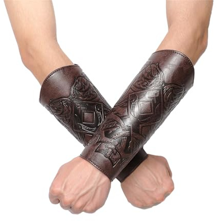 pvucpot Protezioni Braccio Per Tiro Con l'Arco, Protezioni Braccio In Pelle, Vichingo Medievale, Bracciali Medievali Per Carnevale Cavalieri Tiro Con l'Arco Cosplay