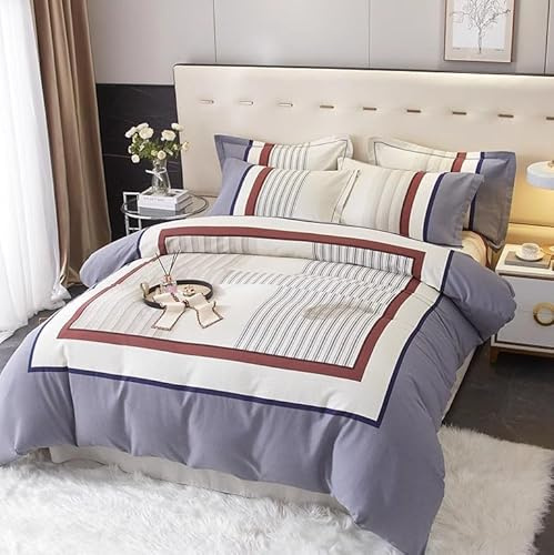 Hynyjxjy Grigio,1.8m, Completo Letto 4 Pezzi Letto in Borsa con Chiusura A Cerniera per L'arredamento della Camera da Letto Autunno Inverno Set Copripiumino in Puro Cotone Artigianato Raffinato