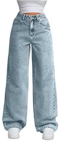 Générique Jean Femme Taille Haute Coupe Droite Straight Jeans Baggy Automne Hiver Elastique Classique en Denim Jean Coupe Push Up Highwaist Loisirs Jogging Décontracté Jeans(Bleu Clair,L)