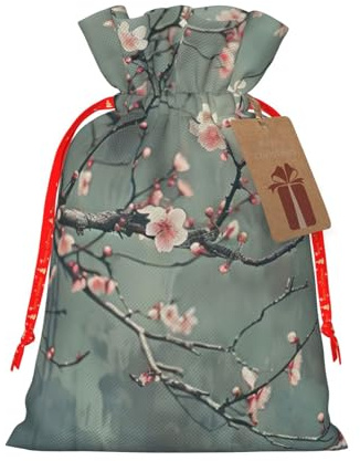 Bolsas de regalo con cordón de Navidad con estampado de flores de cerezo japonés, saco festivo de Navidad, fiesta de cumpleaños, embalaje de regalo