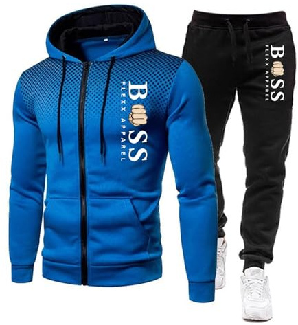Mens Tracksuit Sets Letter Print Full Zip Jogging Sports Gym Suit | 2 Piece Athletic Sweatsuits, Hooded Sweatshirt and Sweatpants, Top and Bottom Jogging Suit Set, Casual Outfits with Pockets