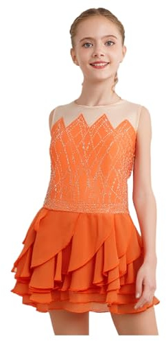 TiaoBug Maillot De Patinaje Artístico para Niñas Vestido Sin Mangas con Falda Tutú Maillot Gimnasia Rítmica Traje Bailarina Actuación