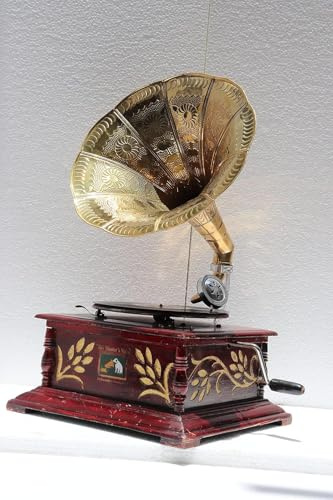 Reproductor de gramófono HMV antiguo vintage réplica funcionando original tocadiscos fonógrafo nuevo grabado gramófono