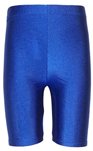 MyShoeStore Kids Children Lycra Shorts Boys Girls Unisex Junior School PE Cycling Sports Gym Dance Running Summer Stretch Shiny Tights Workout Pants(Royal Blue, L)