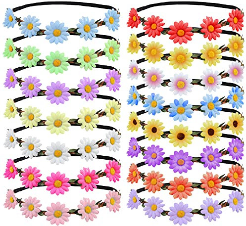 15 Pièces Tournesol Couronner Fleur Cheveux Bandeau,Ruban de Feuille Guirlande Florale,Casque Bohème Multicolore pour Femmes Filles Mariée Demoiselle Honneurmariage,Festival Vacances Noël Fête Photo