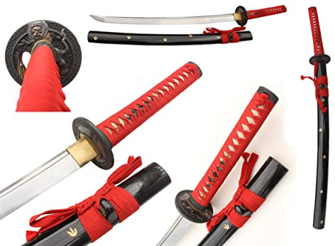 Profi Wakizashi Löwe Kürzer Katana 81 cm Schwert scharf echt zum Training Metall Kohlenstoff Stahl 1060 Samurai 100% handgefertigt Nur für Erwachsene - 18 Jahre erfor JOTS081W