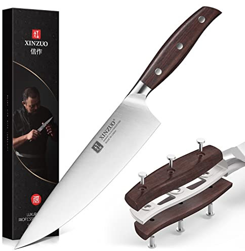 XINZUO 20.3cm Cuchillo de Cocinero Acero Inoxidable Alemán 1.4116, Profesional Acero Inoxidable de Alto Carbón Cuchillo de Chef, Cuchillo para Verdure Carne Afilado- Mango de Red Sandalwood