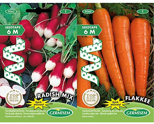 Germisem Radish Mix Semi di Ravanello su Nastro da 6 m & Flakkee Semi di Carota su Nastro da 6 m