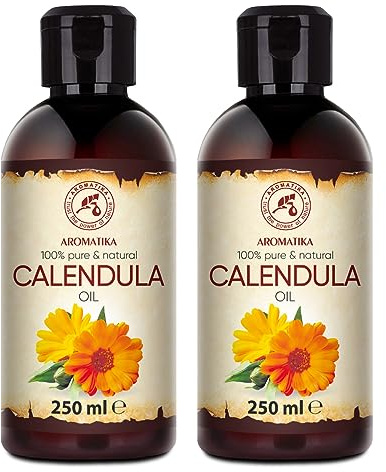AROMATIKA Calendula Carrier Oil Set 2x250ml - 100% Pure & Natural Calendula Officinalis Base Oil for Face, Body & Skin Care - Moisturising Cosmetic Oil for Massage, Bath, Relaxation & Beauty Care