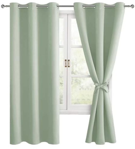 Hiasan Tende oscuranti con occhielli, colore verde salvia, opache, 2 pezzi, 117 x 137 cm (larghezza x altezza), morbide tende scorrevoli per camera da letto, soggiorno, ecc.