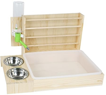4 IN 1 Heuraufe Kaninchen Holz, mit Heuraufe meerschweinchen, Herausnehmbarer Kunststoff-Kastentoilette, für Kaninchen Meerschweinchen (4-in-1)