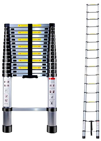 EGTink 4,7M Teleskopleiter Klappleiter Aluminium, Tragbare Mehrzweckleiter mit Rutschfester Gummifüßen, Max Belastung 150 kg, EN131