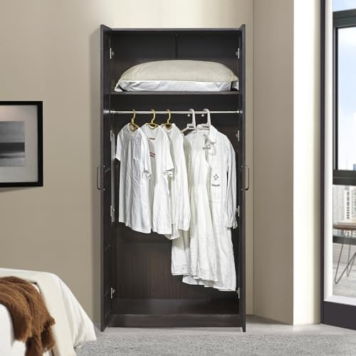 [en.casa] Armadio Guardaroba per Camera da Letto Armadio Chiuso con Ante a Persiana Scomparto e Asta Appendiabiti 176 x 80 x 52 cm MDF Effetto Noce Scuro