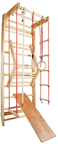 CCLIFE Sprossenwand Turnwand Gym Klettergerüst Holz Sportgerät Kletterwand mit Stange Fitness Kinder Erwachsener