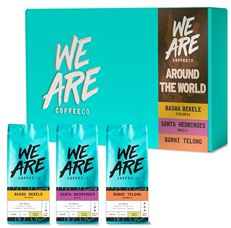 Coffee Ground Coffee Gift Set, 3 x 227g Around the World Espresso Ground Coffee, 100% Arabica, Light Medium & Dark Roast Speciality Coffee (We Are Coffee Co)