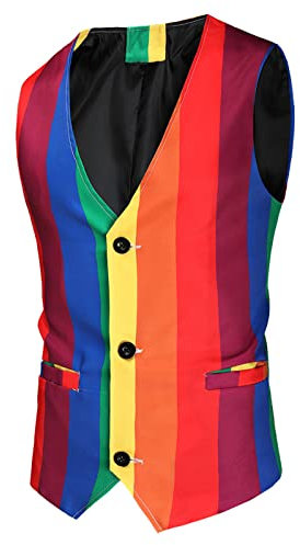 Herren Anzugweste Ärmellose Regenbogen Gilet Männer Weste Gilet Casual Bunt Anzug Weste Leichte Jackett Slim Smoking Frack Anzug Karneval Kostüm Für Hochzeit Party Festlich