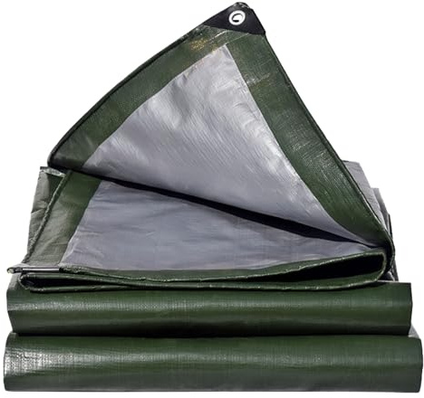 EPFHR Telone impermeabile resistente, 3 m x 6 m, 180 g/m², in plastica PE verde/argento, con occhielli, per mobili da giardino, tetti, gazebo, pannelli laterali, legna da ardere, terreno, copertura
