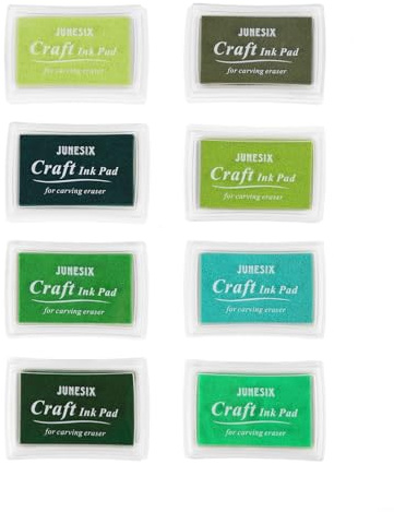 8 Different Shades of Green Ink Pads, Green Stamp Pad Washable, Green Ink Pads for Rubber Stamps(Packaged in Plastic to Prevent Ink Evaporation), Pet Safe Ink Pad