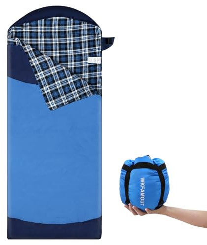 WKFAMOUT Ultralight Schlafsack Outdoor Flanell Schlafsäcke Kleines Packmaß Erwachsene Sommer Deckenschlafsack Maschinenwaschbarer für Camping Reise Wandern Garten Reise Blau