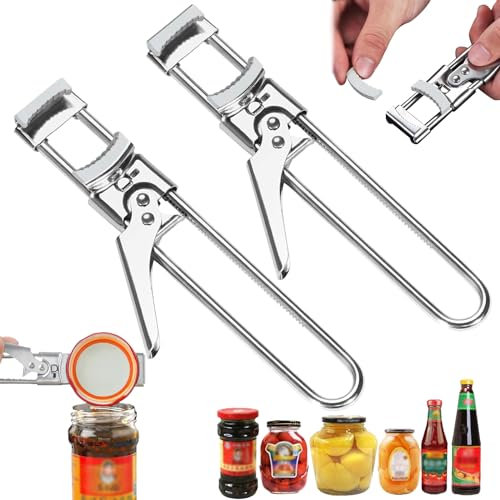 Snowtain Acciaio Inossidabile Apri Barattoli Professionale, 2 Pcs Apriscatole Manuale Regolabile, Apribottiglie Regolabile in Acciaio Inossidabile per Anziani, Donne, Bambino, Artrite
