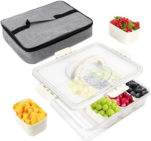 Dadabig Snackschale mit Deckel,Snackteller mit 8 Fächern Snackschalen & Dipschalen Mit Deckel Kunststoff Süßigkeiten Aufbewahrungsbox Antipasti Servierplatte Gewürzlagerbehälter mit Thermosbeutel