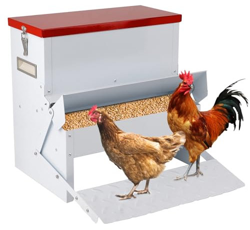 9kg Automatischer HüHnerfutterautomat, HüHner Futterautomat Rattensicher, FußBetriebener HüHnerfutterautomat, Wetterfester GeflüGelfutterautomat Aus Verzinktem Stahl für HüHner, Enten und GäNse