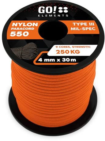 Paracord 550 Typ III | ø 4mm - 11 Kerne - max. 250 kg | 100% Nylonschnur - reißfest & extrem stabil | Nylonseil, Allzweckseil, Reepschnur & Outdoor Seil