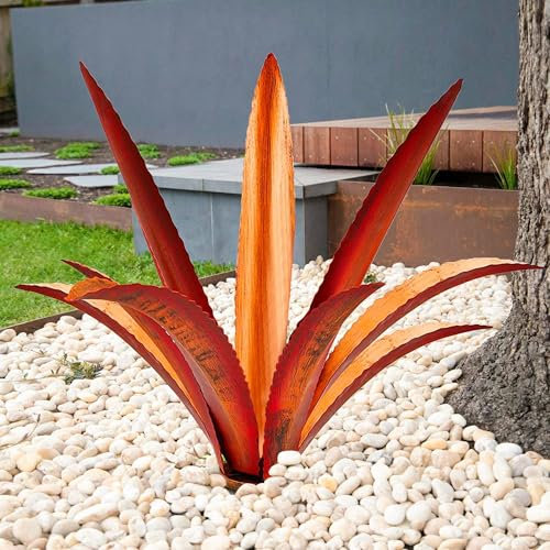 Nitoope Tequila Sculpture rustique en métal à faire soi-même pour extérieur, terrasse, cour, décoration de jardin, cadeau pour maman/femme, piquets de cour et pots de fleurs (orange-12 feuilles)