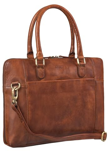 STILORD Latoya Bolso Oficina Mujer Cuero Vintage Maletín Trabajo Portdocumentos Bolsa de Negocios para Ordenador Portátil de 13.3 Pulgadas de Auténtica Piel Color:Brandy - coñac
