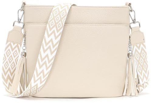 Paigtes Umhängetasche Damen Mittelgroß Handtasche Damen Klein Crossbody Bag Leder PU Tasche Beige