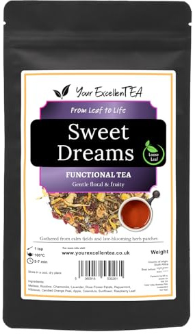 Sweet Dreams Tea (150g) for Sleep - Loose Leaf Herbal Tea Blend of Lemon Balm, Chamomile, Peppermint, Hibiscus, Rooibos, Fragrant Mild Aromatic Delicate Fruity Floral Refreshing