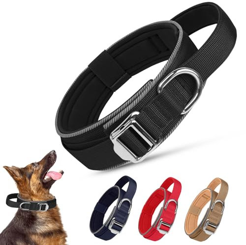Ledeak Taktisches Hundehalsband, Weich Depolstert Atmungsaktives Hunde Halsband, Verstellbare Nylon Reflektierend Hundehalsband Mit tragbarer Metallschnalle für Mittel Große Hunde (Schwarz, M)