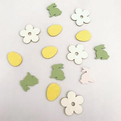 Dazzjoy Holz Konfetti Ostern Deko mit Klebeband, 70 Stk Holzhasen Ostereier Deko Ostern, Holzblumen Streudeko Oster Deko,Holzeier Streudeko Frühling,Osterkonfetti Tischdeko,Deko für Ostern zum Basteln