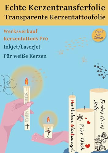 TransOurDream Ljustatueringsset med 10 stycken, A4X10, glidande vattenfolie för ljus, överföringsfilm, julklistermärken, ljusfolie att skriva ut (D-12–10 matt)