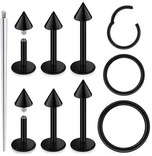 Lsnevsie 18G Internally Threaded Nose Rings Studs Flat Back Earrings Studs Surgical Stainless Steel 18 Gauge Nose Rings Stud Tragus Helix Conch Cartilage Earrings Piercing Jewelry For Women Men Black