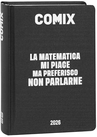 COMIX - 16 månaders dagbok, skoldagbok 2025–2026, med hårt skal, perfekt för mellanstadiet och högskolan, 13 x 17,8 cm, svart/vit