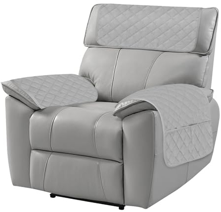 Guerity 3pcs Sofa Armrest Cover with Pocket, Headrest Cover for Recliner Sofa, Waterproof Recliner Chair Cover (3pcs, Grey, Shape-B)