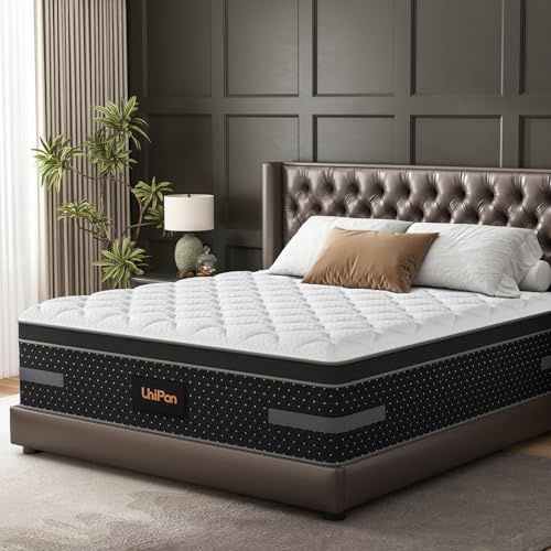 UniPon 14 Inch Extra Firm Queen Mattress, Hybrid Mattresses Hotel Collection with Extra Back & Hip Support, Deep Sleep & Zoned Support, Fiberglass-Free and CertiPUR-US Certified, 365-Night Trial