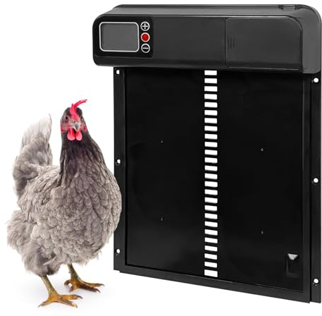Dexmary Automatic Chicken Coop Door, Chicken Automatic Door with Manual & Timer Mode, Anti-Pinch Automatic Chicken Door, Aluminum Alloy & LCD Screen