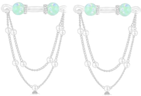 DATOA 2Pcs Fake Nipple Rings with Chain Tassel Non Piercing Nipple Jewelry Elastic Adjustable Nooses Faux Piercing Jewelry-Green