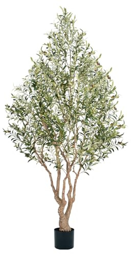 Keeplush 8ft Faux Olive Tree - Large Artificial Olive Tree with Realistic 1750 Leaves and 145 Olives - Lush and Elegant Fake Olive Tree with for Indoor Outdoor Office Living Room Decor